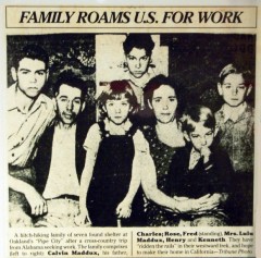 Article from the Oakland Tribune, April 1933, about the Maddox family's experience travelling from Alabama to California